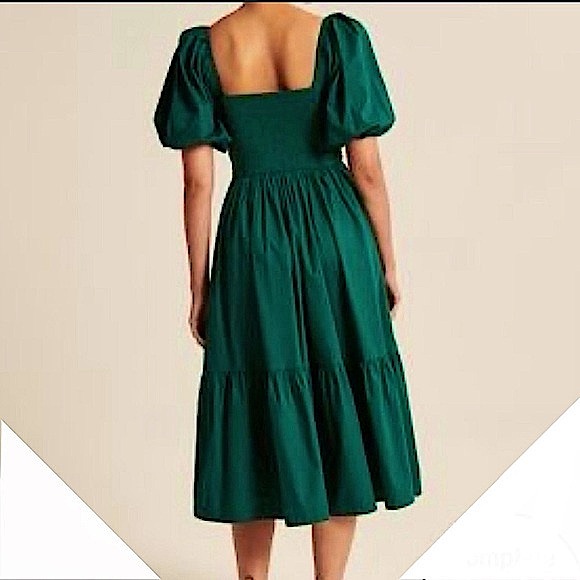 Abercrombie & Fitch Puff Sleeve Smocked Midi Dress - Picture 15 of 16